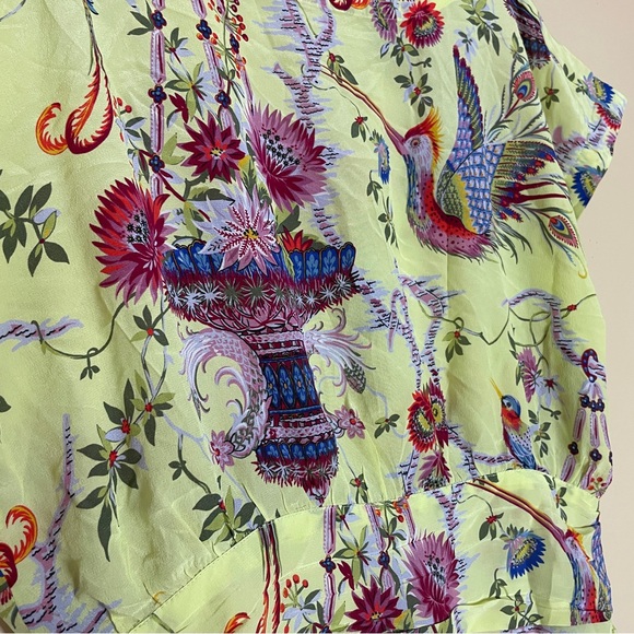 Anthropologie Maeve Garden Silk Top Shirt Blouse US 6 Floral Birds Short Sleeves - Picture 7 of 10